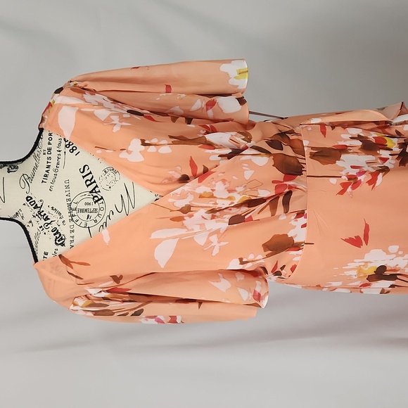 NWT Premier Amour Peach Floral Wrap Dress, size 16 - Picture 5 of 11